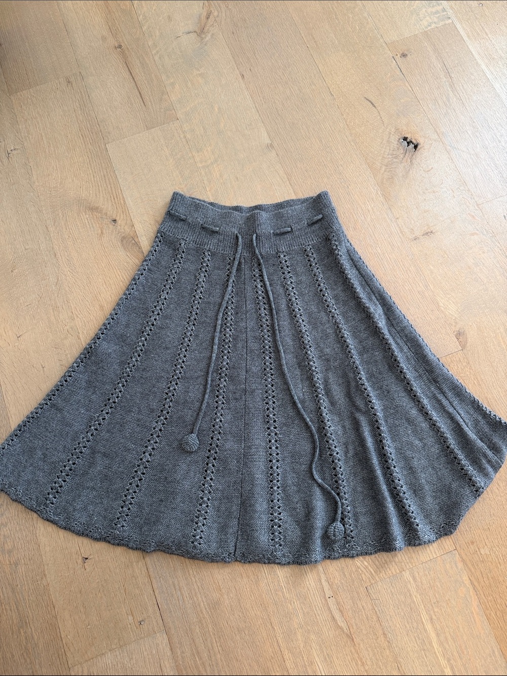 Anthropology Knit Flared Drawstring Skirt - Gray